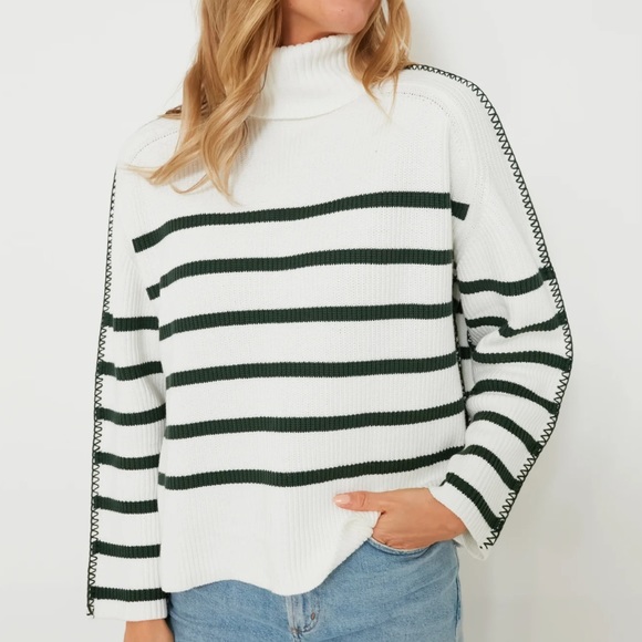 Tuckernuck Sweaters - HYACINTH HOUSE
White & Forest Green Striped Emsley Turtleneck